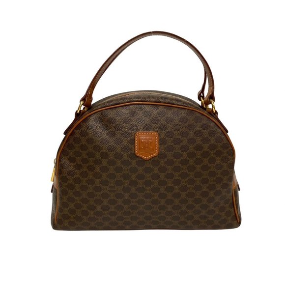 CELINE Macadam Blason Pattern Leather Handbag Boston Bag Brown 126-9 - Picture 1 of 10